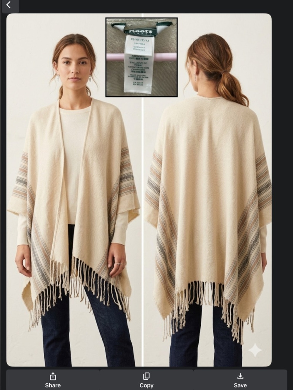 ROOTS CANADA shawl/wrap , Neutral Cream Base with EarthyStriped Accents